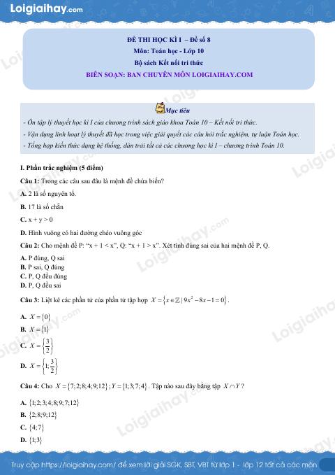 Đề thi học kì 1 Toán 10 Kết nối tri thức - Đề số 8